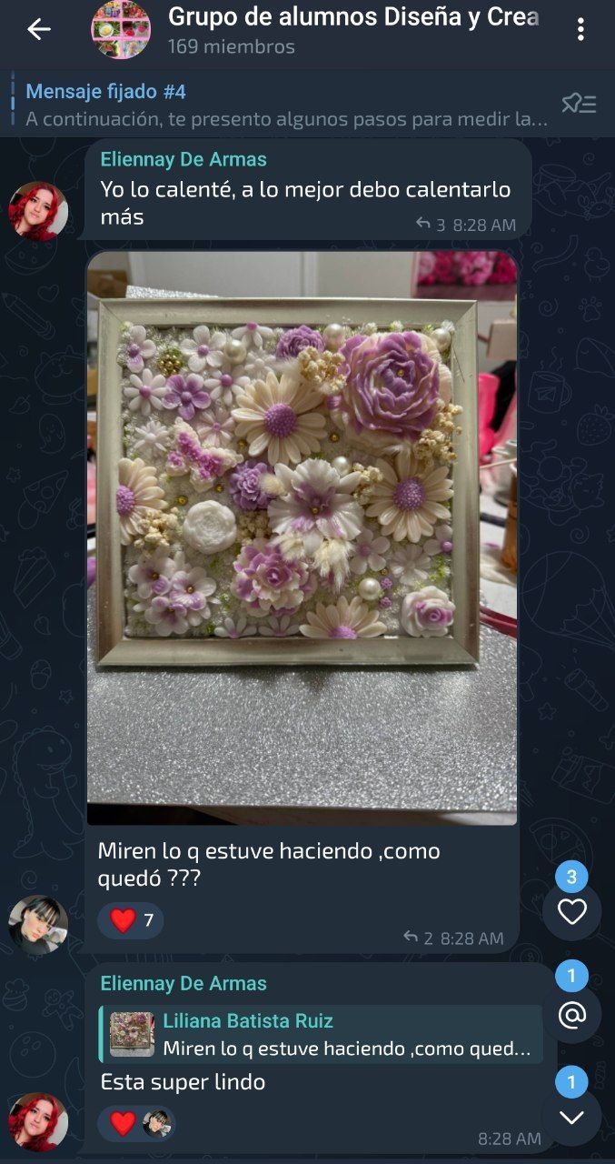 Captura de mensaje de una alumna del curso de velas feliz con el resultado